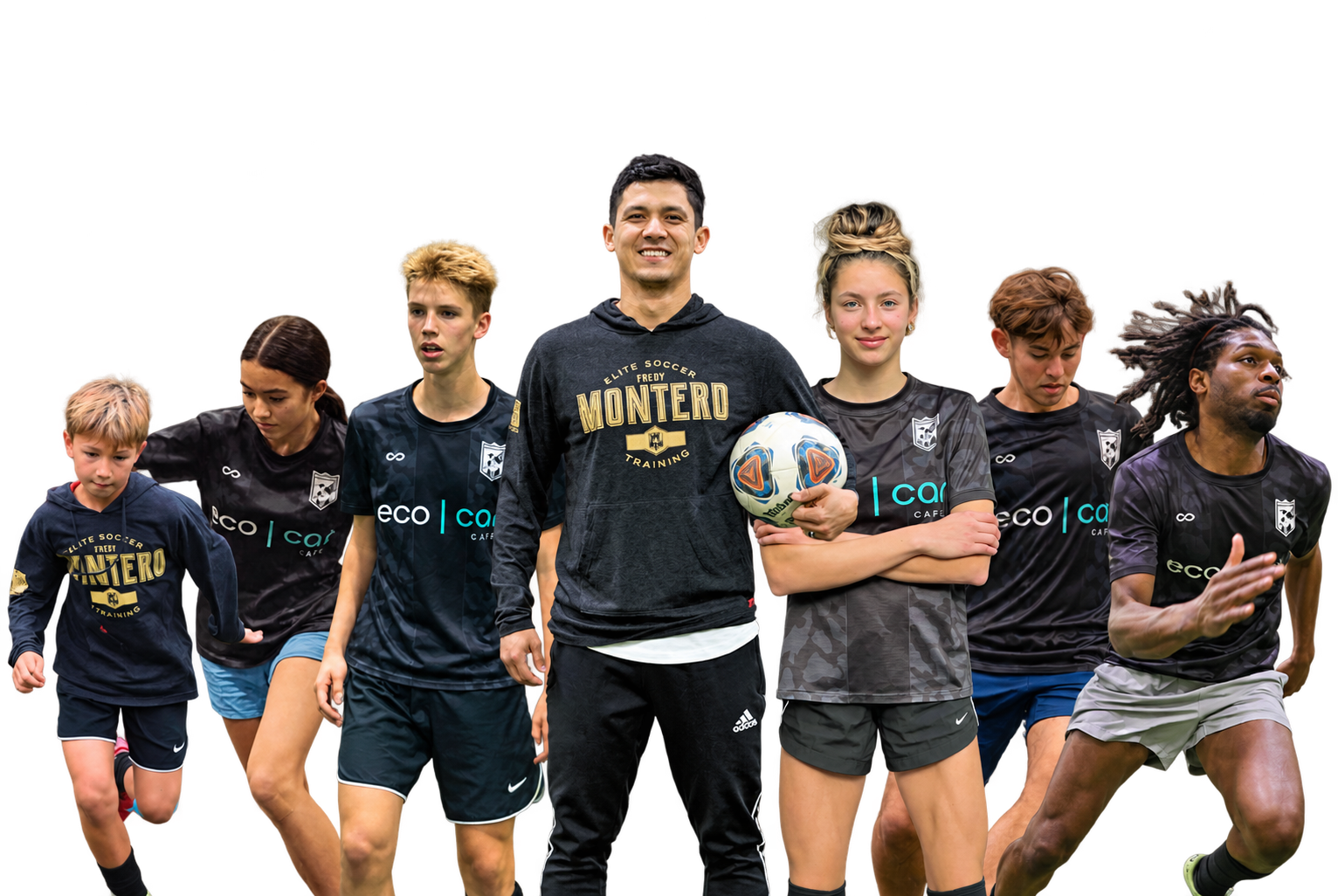 Fredy Montero centered among FM Elite players at different stages of development
